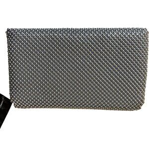 INC International Concepts Silver Beaded Clutch with Chain Strap- NWT